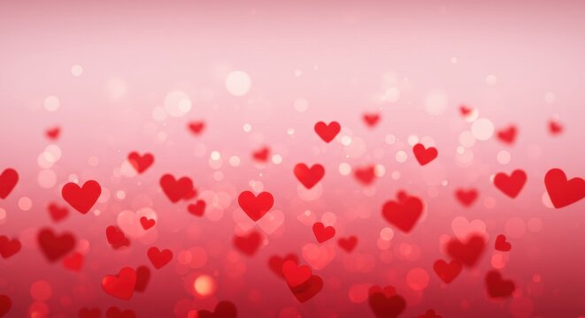 Floating Red Hearts on Gradient Pink Background, Romantic Valentines Day Design.