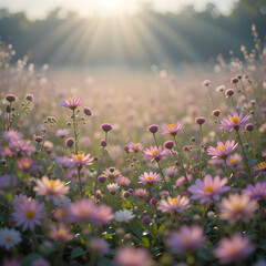 Floral Dreamscape – Pastel Wildflower Field with Dreamy Sunlight
