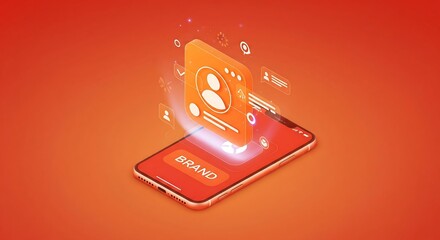 A smartphone displays a digital profile icon, representing brand identity and online presence.
