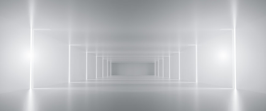 Abstract Futuristic empty floor and room Sci-Fi Corridor With light for showcase,room,interior,display products.Modern Future cement floor and wall background technology interior concept.3d render