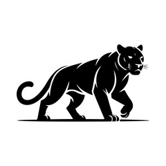Illustration of a panther or cougar in a walking stance isolated on white background. Design element for emblem, sign, poster, badge. Vector illustration