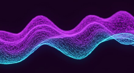 Glowing Digital Waveform of Luminous Particles in Purple and Cyan Hues.
