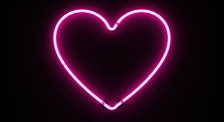 Glowing Pink Neon Heart Against Black Backdrop, Love Symbol, Valentines Day.