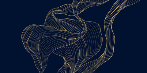Abstract luxury vector background golden waves, flowing lines, fluid textures, Japanese and Chinese nature motifs. Elegant design, sea, river, modern wallpaper, poster, banner.