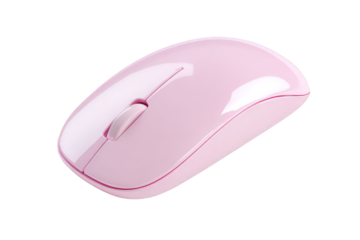 Pink Wireless Mouse Isolated on Transparent Background, Smooth Surface, Ergonomic Design, Glossy Texture, Computer Peripheral, Light Reflection, Business Accessory, Technology Concept, Device for