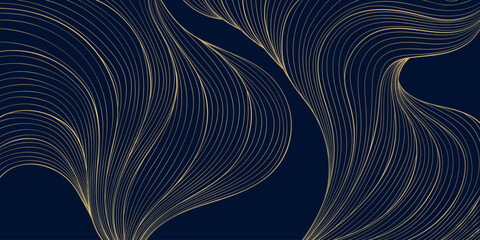 Abstract luxury vector background golden waves, flowing lines, fluid textures, Japanese and Chinese nature motifs. Elegant design, sea, river, modern wallpaper, poster, banner.