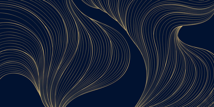 Abstract luxury vector background golden waves, flowing lines, fluid textures, Japanese and Chinese nature motifs. Elegant design, sea, river, modern wallpaper, poster, banner.