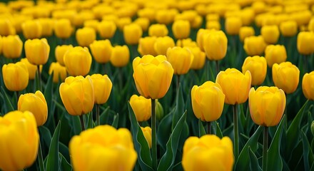 Obraz premium Vibrant yellow tulips in full bloom creating a field of color
