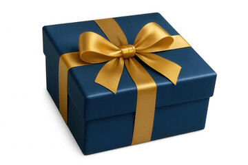 Fototapeta premium Blue gift box with elegant gold ribbon bow, symbolizing celebration, holidays, giving, and special occasions