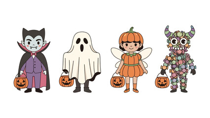 Halloween Costume Characters: A festive array of adorable Halloween costume characters, each meticulously designed to evoke the spirit of spooky celebrations and fun.