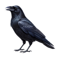 Majestic black crow perched on a dark surface realistic rendering