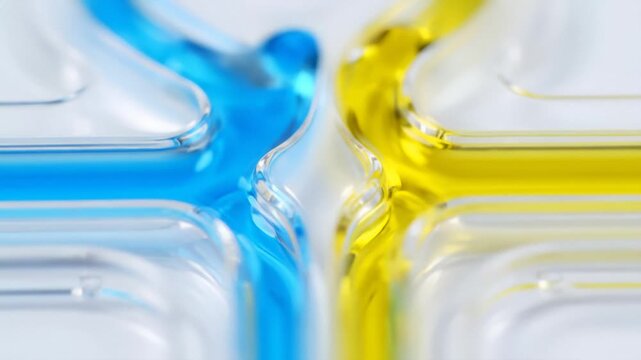 Abstract Flow of Colorful Liquids in Scientific Microfluidic Channels