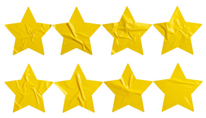A set of shiny golden five-star symbols for rating, award, or Christmas decoration design