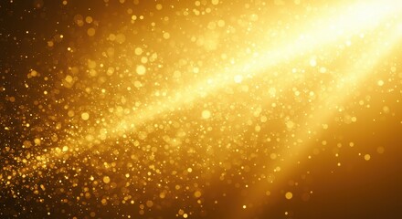 Radiant Golden Light Beam with Sparkling Glitter Particles on Abstract Background.