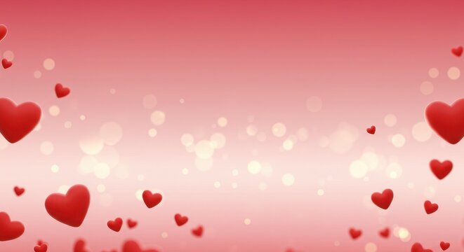 Romantic Red Hearts Floating on Gradient Pink Background with Bokeh Lights. - Powered by Adobe