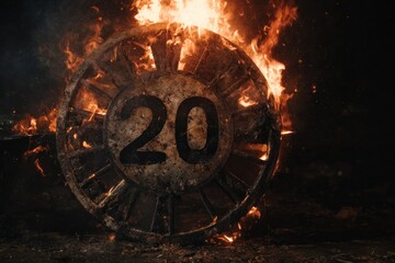 Fiery Countdown - A Woman Emerges from a Burning Number 20.