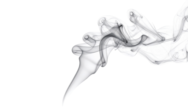 Smoke isolated on white background with smooth swirling patterns