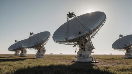 Large radio telescopes in a field under a pale sky