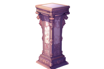 Pixel Art Stone Pedestal with Intricate Carvings on Transparent Background, Ornate Ancient Structure Detailed Rough Texture, Cream Pink Color Palette, Game Asset Illustration, Decorative Pillar Art