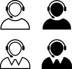 Call center, Help line, Customer service, contact icon, solid black color, and minimal line icon set, Transparent Background