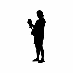 Silhouette of a caregiver holding a baby monitor isolated on white background