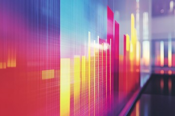Bold colored 3D bars visualizing data on a clear platform