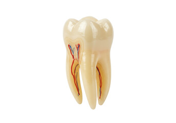 Detailed molar tooth model isolated on transparent background, dental anatomy for educational purposes and medical study