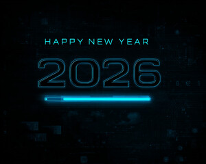 Futuristic 2026 in Black with Blue Glowing Loading Bar Effect