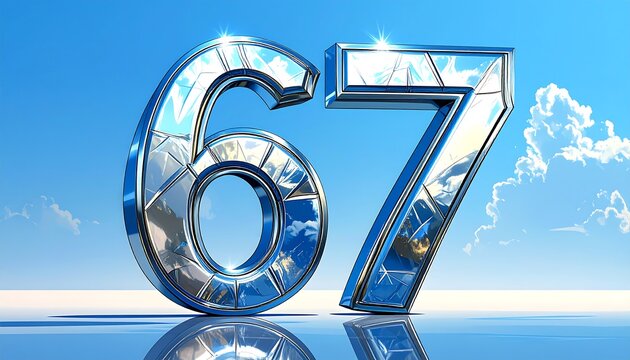 3D numbers 67 against a sky