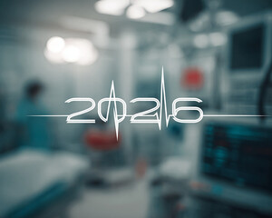 Happy New Year 2026 with White Numbers and Heartbeat Line