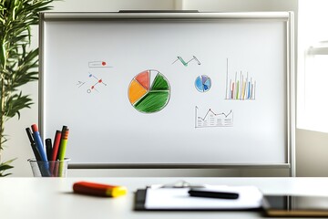 Whiteboard displaying a sketched pie chart for business presentation