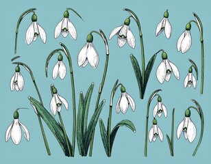 Floral illustration of snowdrops