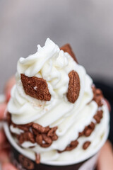 Ice cream with chocolate toppings