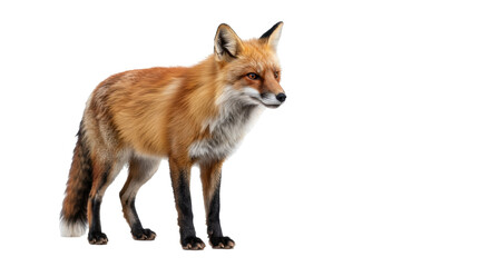 Red fox standing isolated on transparent background, vulpes vulpes animal in full length for wildlife and nature projects PNG