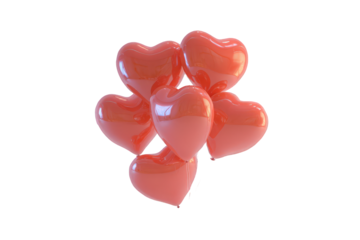 Floating Cluster of Red Heart Shaped Balloons on Transparent Background Glossy Surfaces a Symbol of Love Valentine's Day Themes