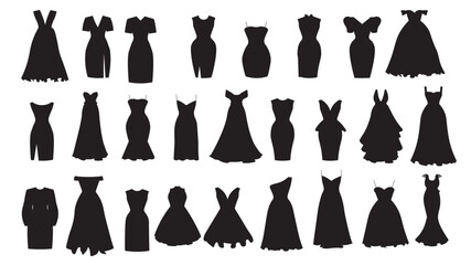 set of evening and cocktail dresses collection woman vector illustration