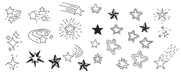 set of hand draw stars in doodle style vector illustration