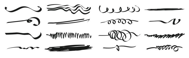 set of hand drawn lines doodle design element vector illustration