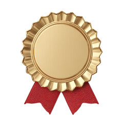 Gold award medal with red ribbon
