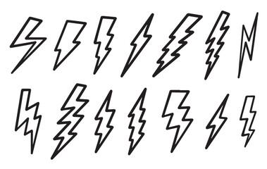 set of hand drawn vector doodle electric lightning bolt vector illustration