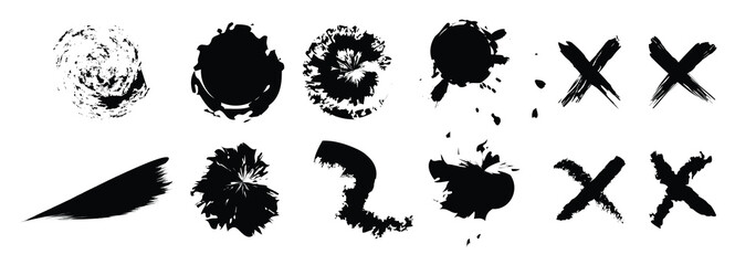 set of ink grunge paintbrush strokes and splash of paints vector illustration