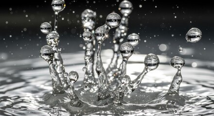 Water drops colliding, creating a crown of liquid