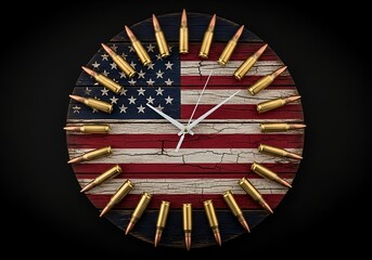 Obraz premium American flag clock face adorned with bullets, a poignant symbol for Veterans Day