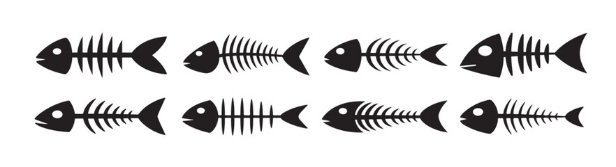 fish skeleton silhouette white background vector illustration