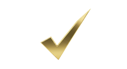 Golden check mark PNG isolated on transparent background, symbol of approval and success for graphic design