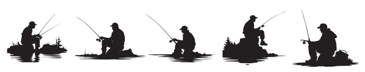 fisherman fishing silhouette vector illustration