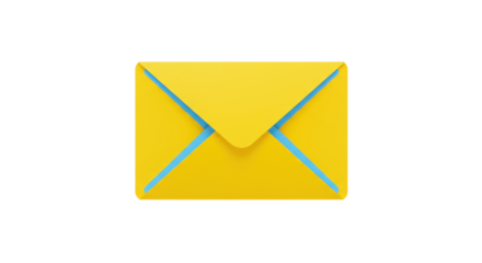 Yellow envelope PNG isolated on transparent background, email message icon for communication and correspondence