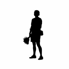 Silhouette of caregiver organizing outdoor play activities isolated on white background