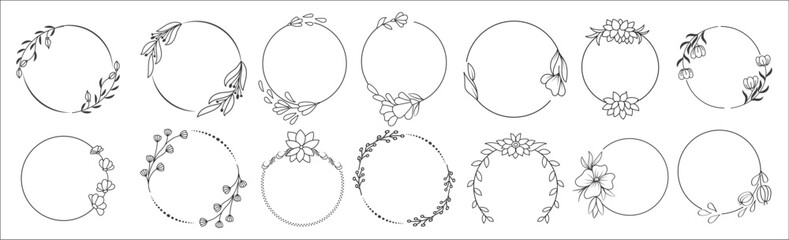 floral wreaths big set of floral round frames vector illustration