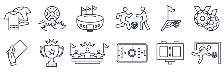 football and soccer icon set editable stroke linear style